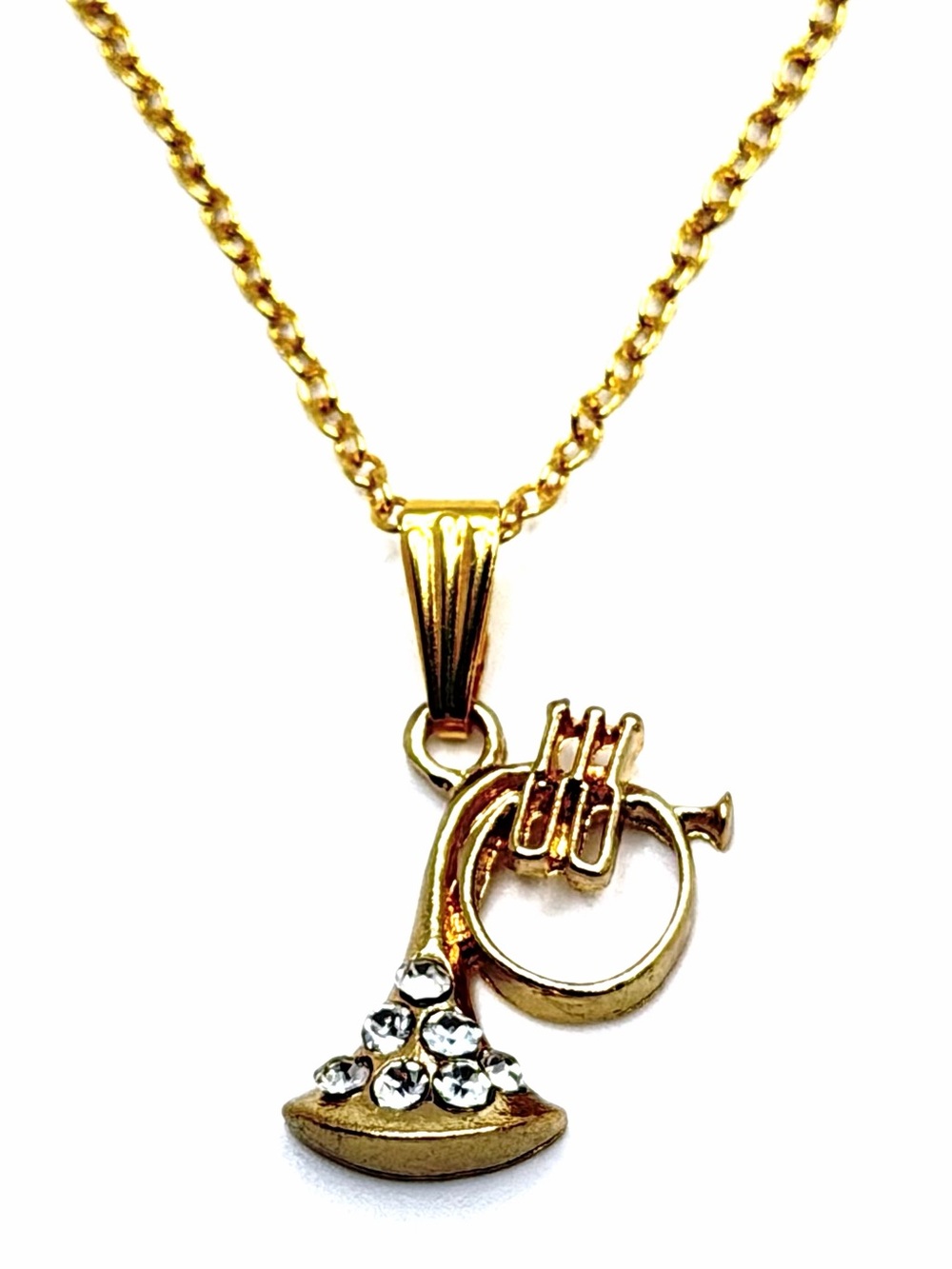 French Horn Necklace Gold Rhinestone